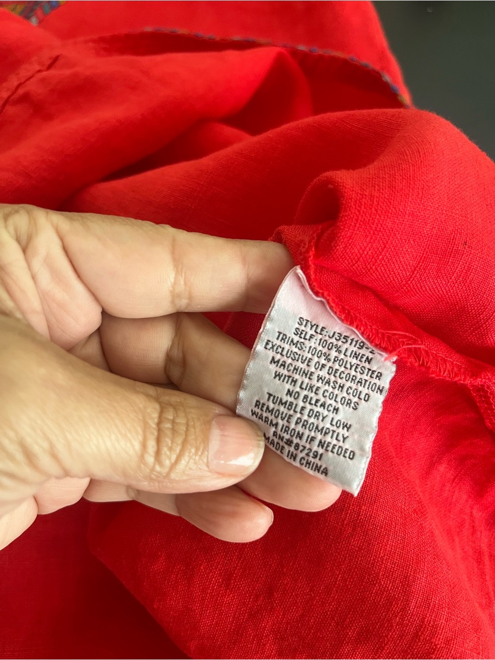 Johnny Was Red Linen Native American Embroidery Tunic Dress Large - Picture 6 of 7